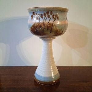 Signed Bonnie Staffel Pottery Chalice Goblet Wine Tropical Seascape Ocean Sunset
